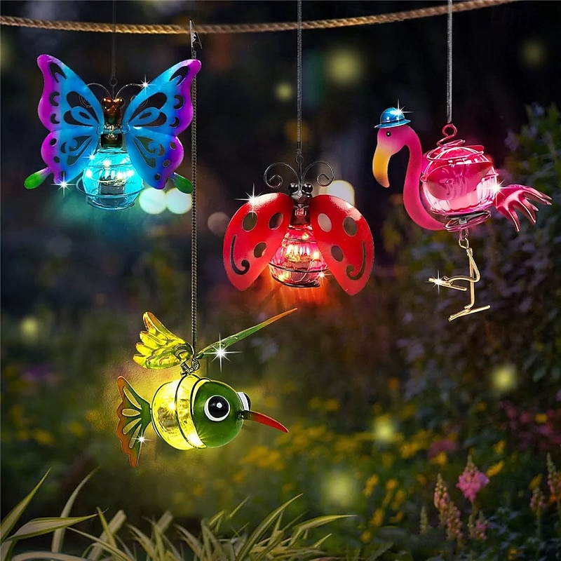LED Cute Statue Ornament Lamp Painted Iron Art Crafts Light Simulation Animal Solar Light Yard Balcony Porch Garden Decoration 1PC