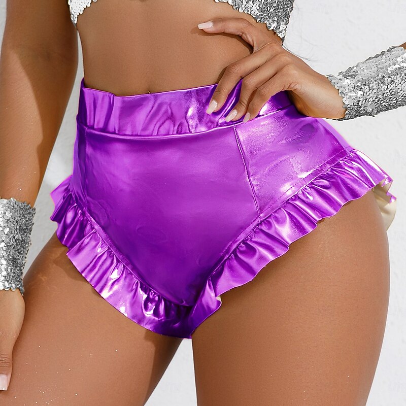 Retro Vintage 1980s Shiny Metallic Shorts Hotpants Disco Solid Color Fancy Dress Women's Carnival Costume Carnival Club Pride Parade Pride Month Adults' Shorts3