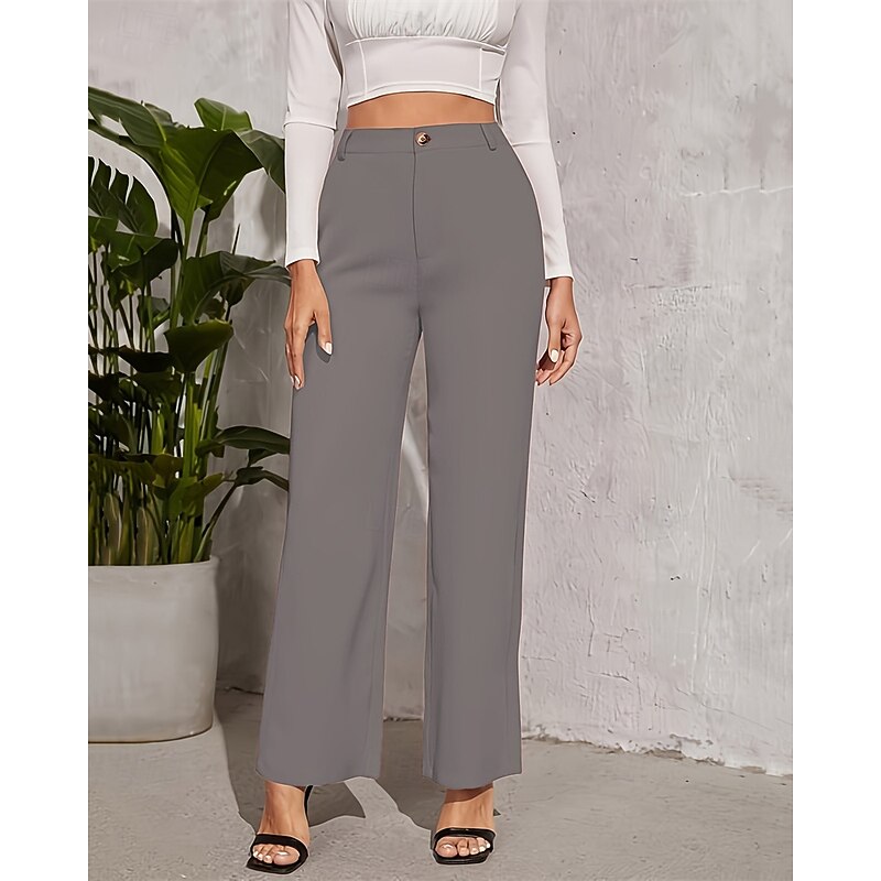 Women's Wide Leg Dress Pants Pants Trousers Fashion Streetwear Full Length High Waist Plain Pocket Breathability Comfortable Street Daily Wear Going out Depression Green Black Wine Light Purple4