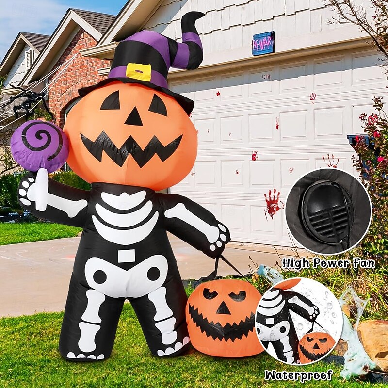 1 Pc Halloween Lantern Candy Handheld Pumpkin Lantern Skeleton Ghost Inflatable Air Model Indoor and Outdoor Courtyard Garden Lawn Path Party Festive Atmosphere Decorative Lights2
