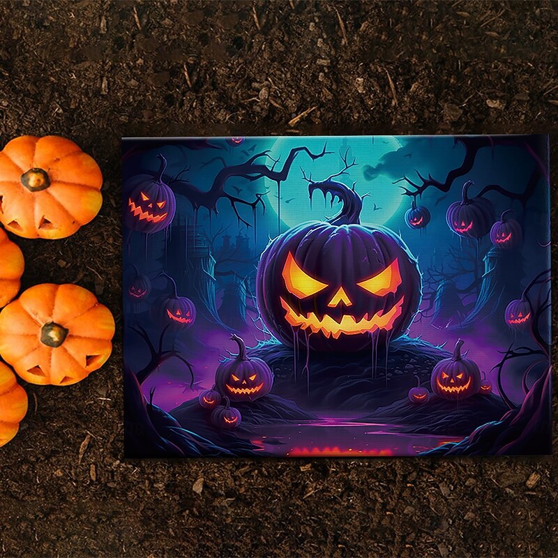 Halloween Glowing Pumpkin Face LED Canvas Wall Art - Battery Operated Lighted Wall Decor for 2025 Halloween home decoration light livingroom and bedroom3