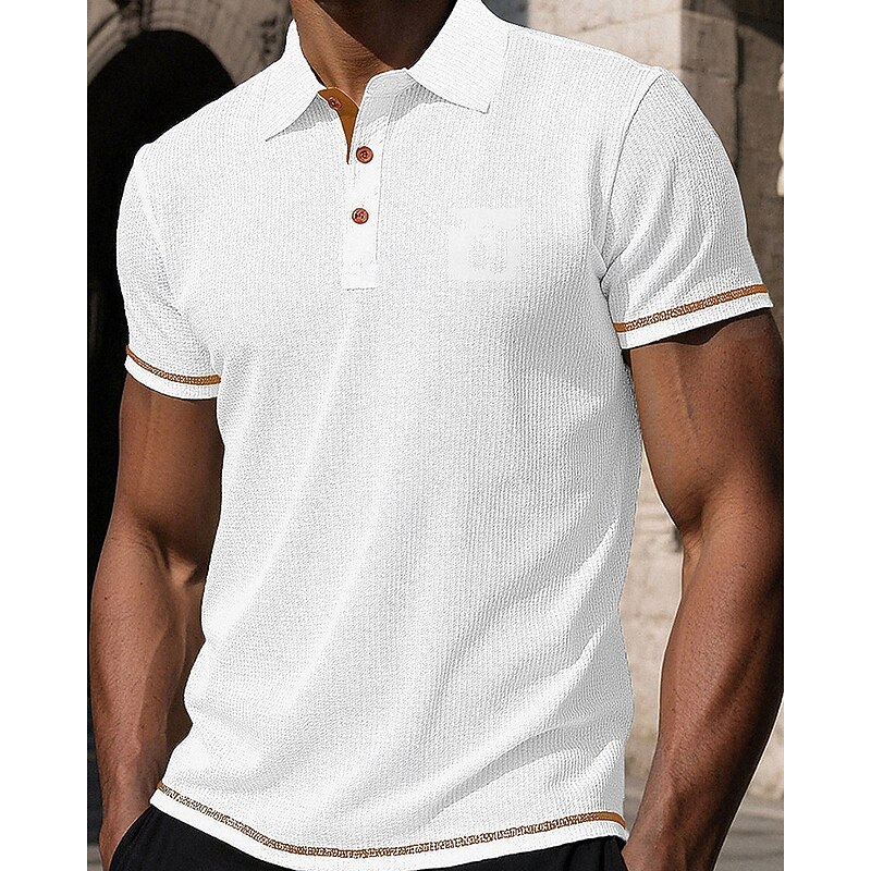 Men's Golf Shirt Golf Polos Shirts Work Casual Lapel Short Sleeve Basic Modern Plain Buttons Jacquard Summer Spring Regular Fit Black White Navy Blue Blue Dark Gray Light Blue Golf Shirt