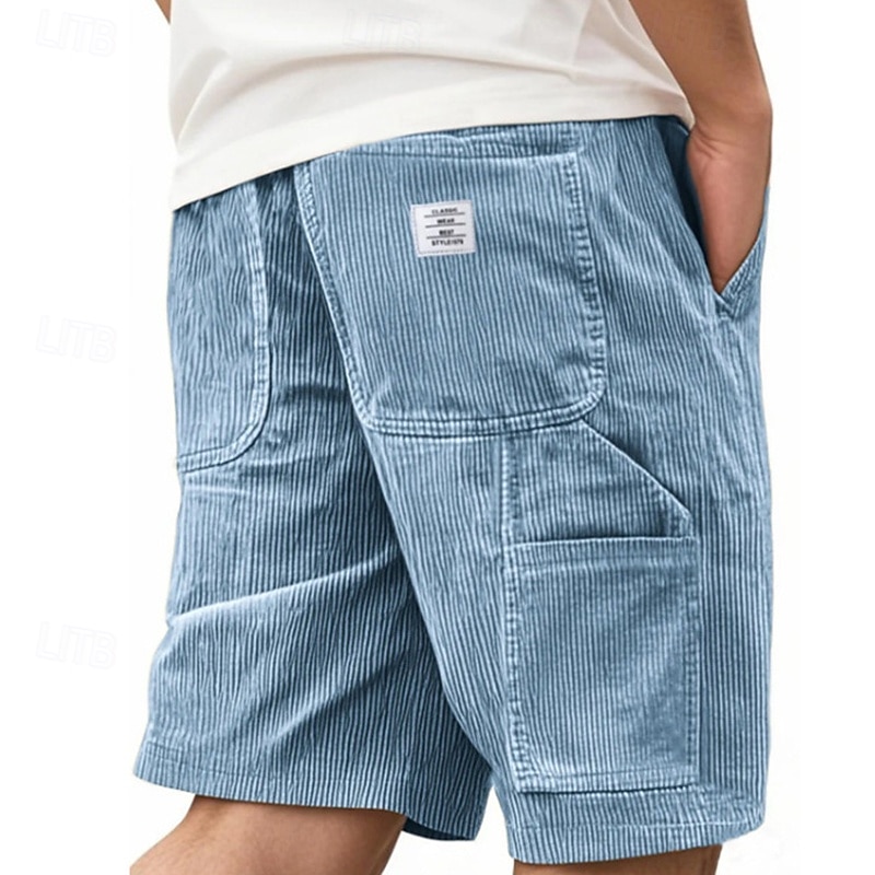 Men's Shorts Summer Shorts Casual Shorts Corduroy Shorts Pocket Elastic Waist Drawstring Plain Comfort Breathable Short Outdoor Vacation Sport Casual Lake blue Black4