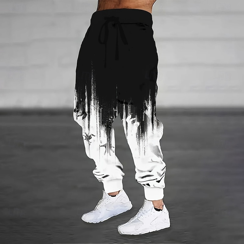 Men's Gradient Dripping Ink Sweatpants Joggers Trousers Mid Waist Drawstring Elastic Waist Casual Jogging Streetwear Workout Athletic Sweatpants with Pockets Spring Fall 3D Print Black Red Purple
