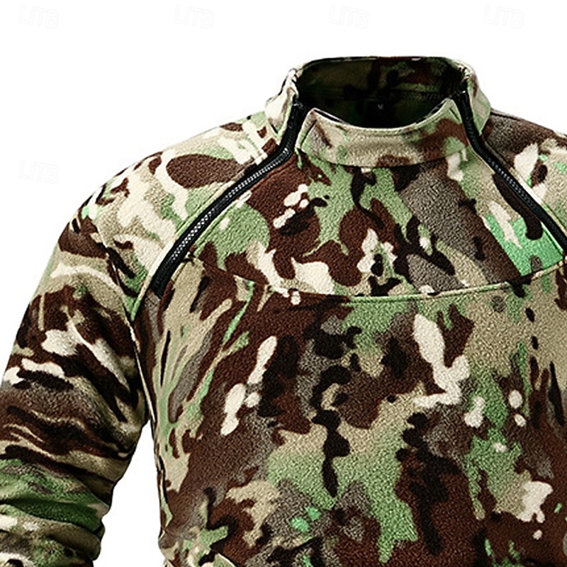 Men's Sweatshirt Zip Up Sweatshirt Fleece Sweatshirt Tactical Camouflage Green Standing Collar Camouflage Zipper Pockets Sports & Outdoor Casual Daily Vintage Streetwear Military Spring Fall Clothing2