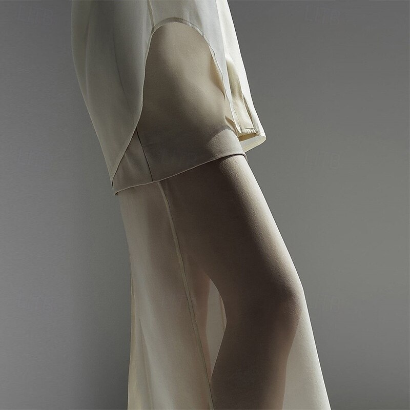 Women's Elegant Vacation Daily Skirt Sets Long Sleeve Shirt Collar Solid Color Vacation Party Casual White Summer Regular Fit4