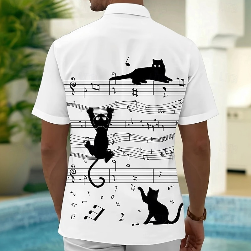 Men's Boardmasters Animal Cat Shirt Summer Shirt Button Up Shirt Short Sleeve Fashion Casual Outdoor Vacation Dailywear Summer Spring Turndown 3D Print Collared Shirts Front One Pocket White2