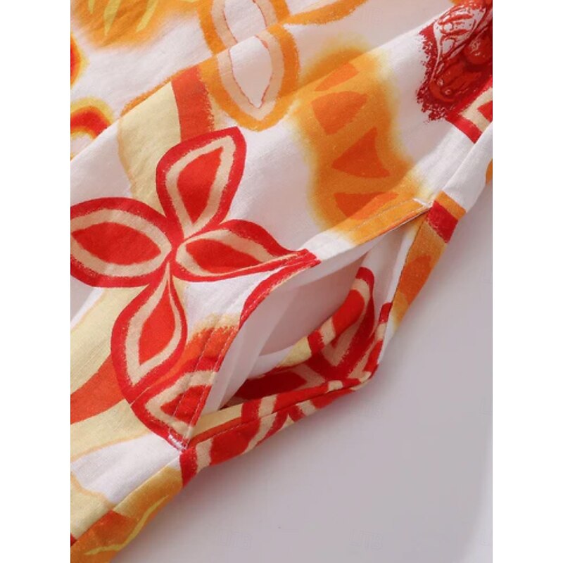 Women's Midi Dress Sundress Shift Dress Ruffle Dress Puff Sleeve Dress Vacation Party Birthday Party Going out Beach Floral Graphic Sleeveless V Neck Blue Orange off-white Summer Spring3