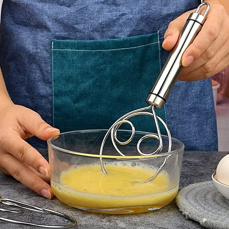 Stainless Steel Magic Dough Whisk Double Loop Mixer, Handheld Flour Dough Mixing Tool, Manual Egg Beater and Bread Batter Stirrer for Baking, Kitchen Utensil for Pastry and Pizza Dough4