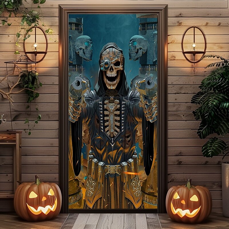 Halloween Door Covers The Bullet Reaper by Vincent Hie Door Tapestry Door Curtain Decoration Backdrop Door Banner for Front Door Farmhouse Holiday Party Indoor Outdoor Decor Supplies2