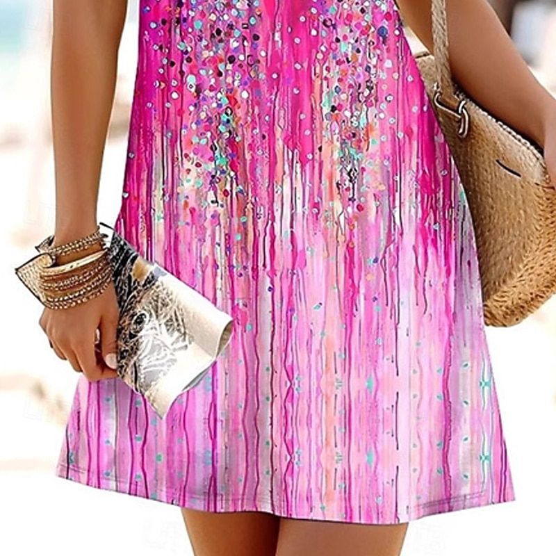 Women's Mini Dress Casual Dress Summer Dress Fashion Modern Daily Beach Weekend Regular Fit Flower Short Sleeve Crew Neck Pink Blue Summer Spring4