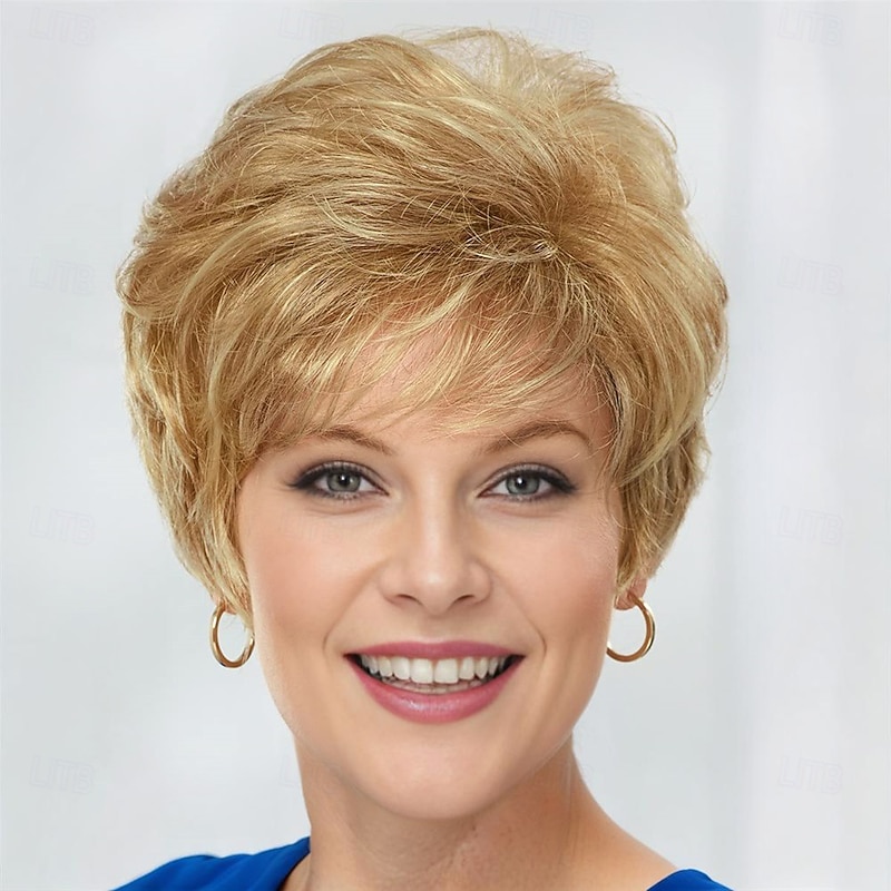 Classic Short Wig with Enviable Volume and Textured Layers/Multi-Tonal Shades of Blonde Silver Brown and Red2