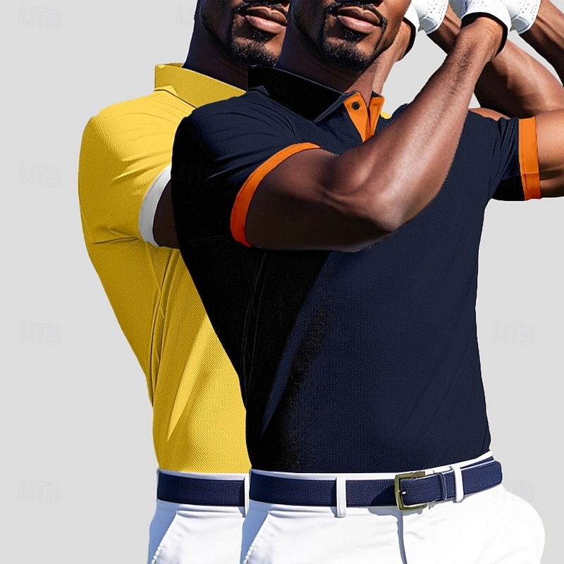 Men's Polo Casual Sports Turndown Short Sleeve Sports Leisure Plain Multi-pack Button Front Summer Navy + white Navy + Navy Navy + Black Navy + yellow Navy blue + milk green Polo4