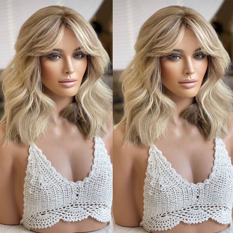 Unprocessed Virgin Hair 5x5 Closure 13x4 Lace Front Wig Short Bob Brazilian Hair Wavy Blonde Wig 130% 150% Density with Baby Hair Highlighted / Balayage Hair 100% Virgin Glueless Pre-Plucked For Women4