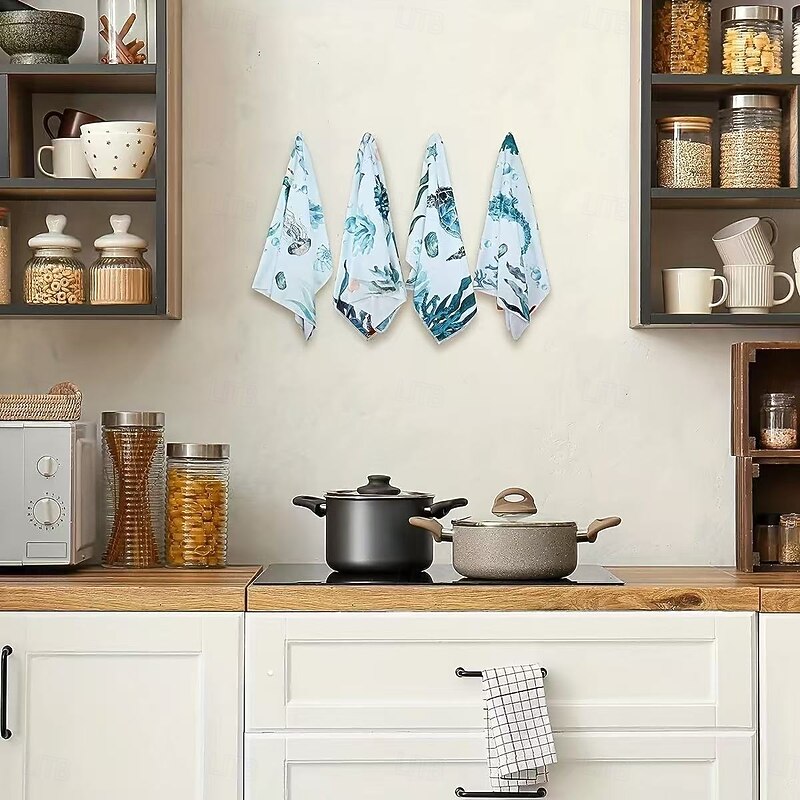 6PCS Sea Turtle and Ocean Animal Kitchen Towels Set, Ultra Soft Absorbent Microfiber Dishcloths for Cooking, Baking, and Cleaning, Decorative Kitchen Towels for Home Decor3