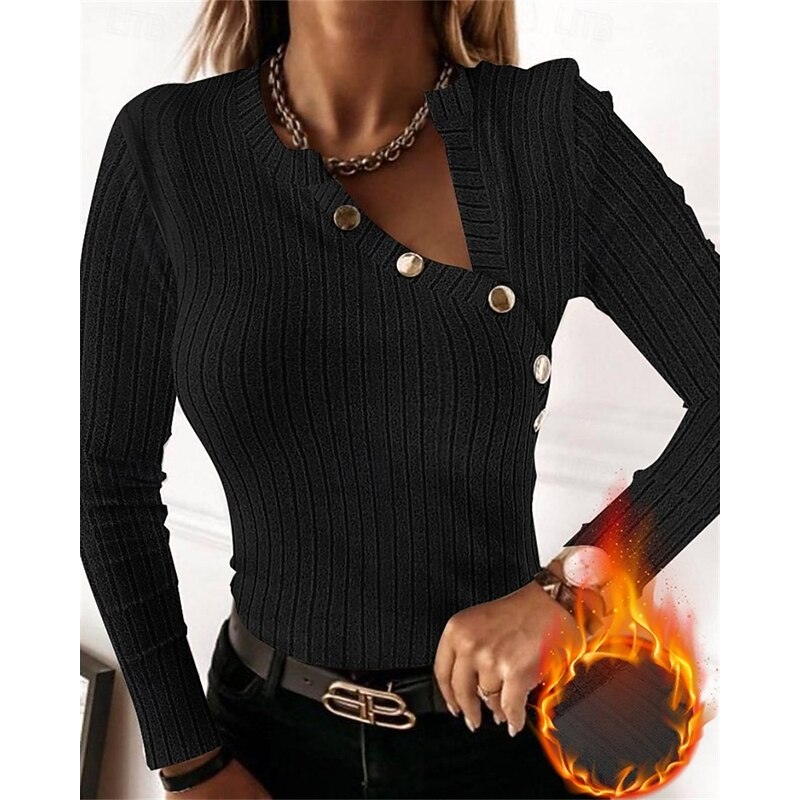 Women's Texture Blouse T Shirt Tee Top Plain Fashion Modern Long Sleeve V Neck Crop Tops Daily Going out Buttons Black Wine Army Green Beige Gray Fall Winter2