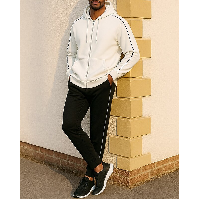 Men's Tracksuit Sweatpants Zip Up Hoodie Drawstring Pocket Solid Colored Clothing Suit Spring Black White Hiking Workout Athletic Sun Protection Windproof Lightweight Long Sleeve Sport Activewear