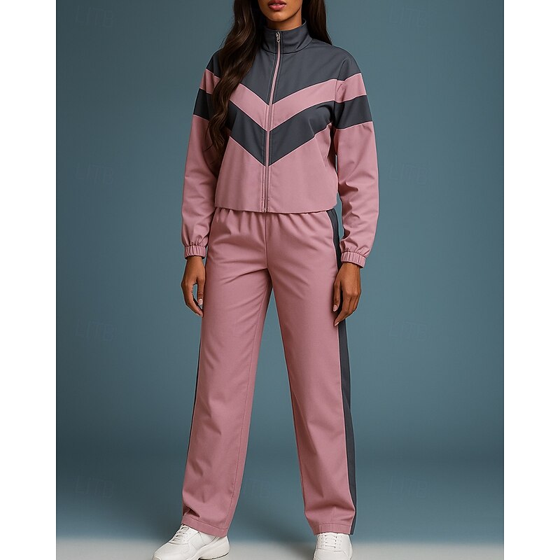 Women's Tracksuit Sweatpants Pullover Sweatshirt Full Zip Color Block Clothing Suit Spring Black Pink Gym Outdoor Running High Waist Windproof Lightweight Long Sleeve Sport Activewear Micro-elastic3