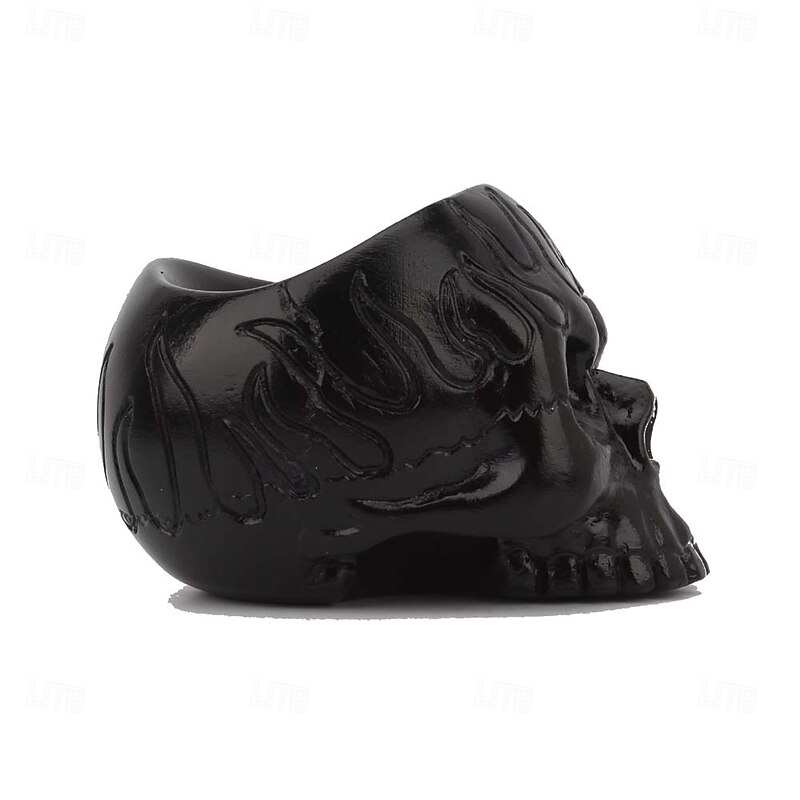 Halloween Resin Figurine Creative Black Flame Skull Candle Holder Small Resin Candle Base Gothic Decorative Craft Spooky Tabletop Ornament Unique Home Decor Halloween3