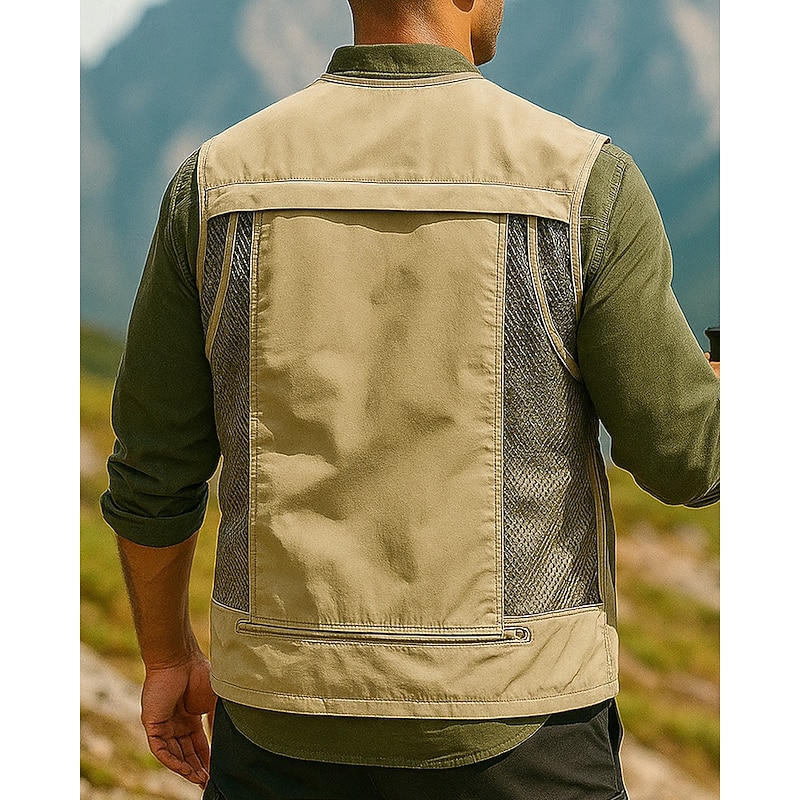 Men's Fishing Vest Multi-functional Vest Sleeveless Vest Outdoor Lightweight Breathable Zipper Polyester Black White Army Green Hunting Fishing Climbing2