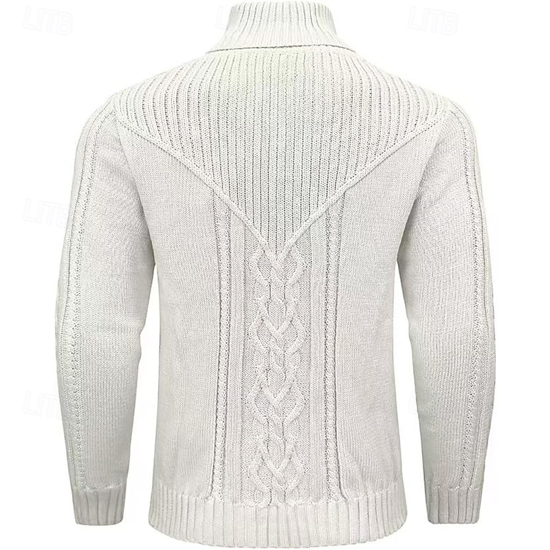 Men's Pullover Sweater Jumper Knit Sweater Ribbed Knit Regular Tops Knitted Plain Standing Collar Fashion Basic Vacation Daily Wear Clothing Apparel Fall Winter Wine Black S M L4