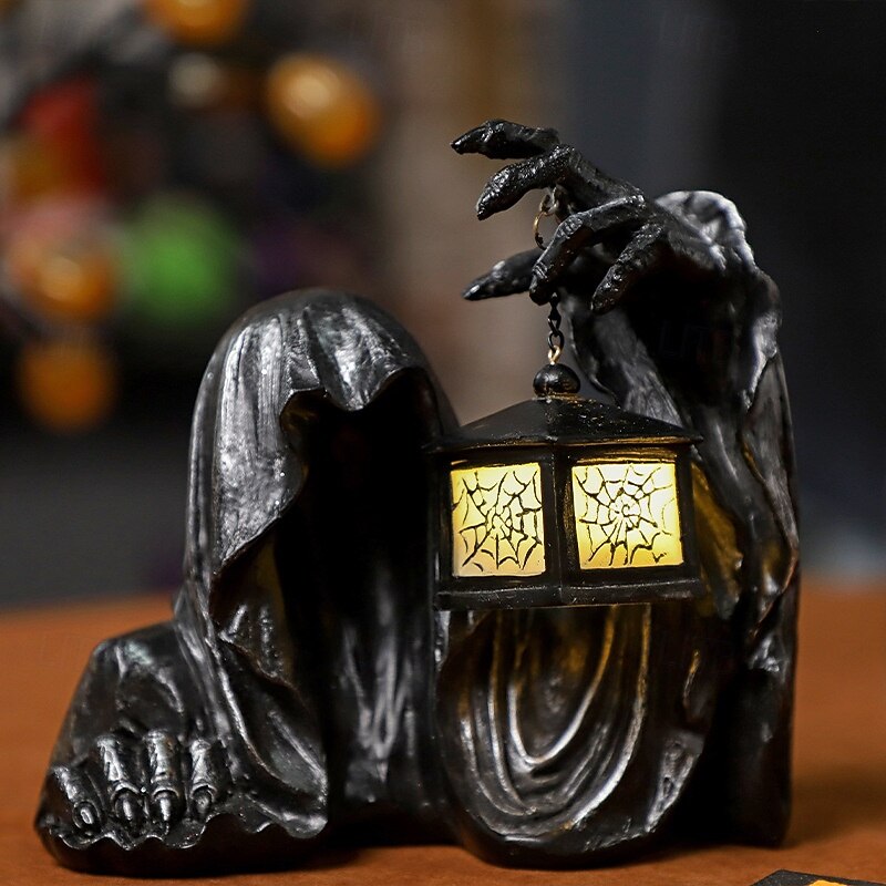 Halloween Resin Figurine Creative Ghost Night Light Grim Reaper Statue Spooky Resin Craft for Halloween Party Tabletop Decoration Haunted House Holiday Home Decor Ornament2