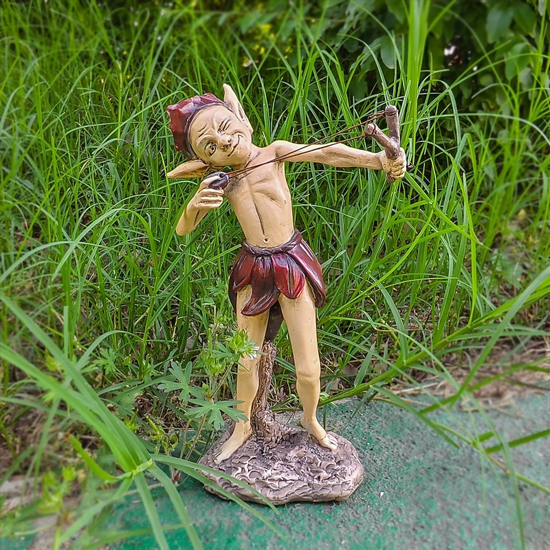 Slingshot Elf Resin Statue for Garden, Outdoor Yard Gnome Figurine, Funny Miniature Fairy Decor, Micro Landscape Ornament, Home Decoration Gift4