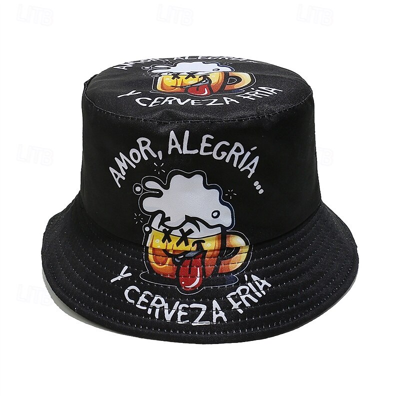 Men's Bucket Hat Oktoberfest Hat Black Polyester Print Fashion Casual Street Daily Beer Sunscreen Breathable