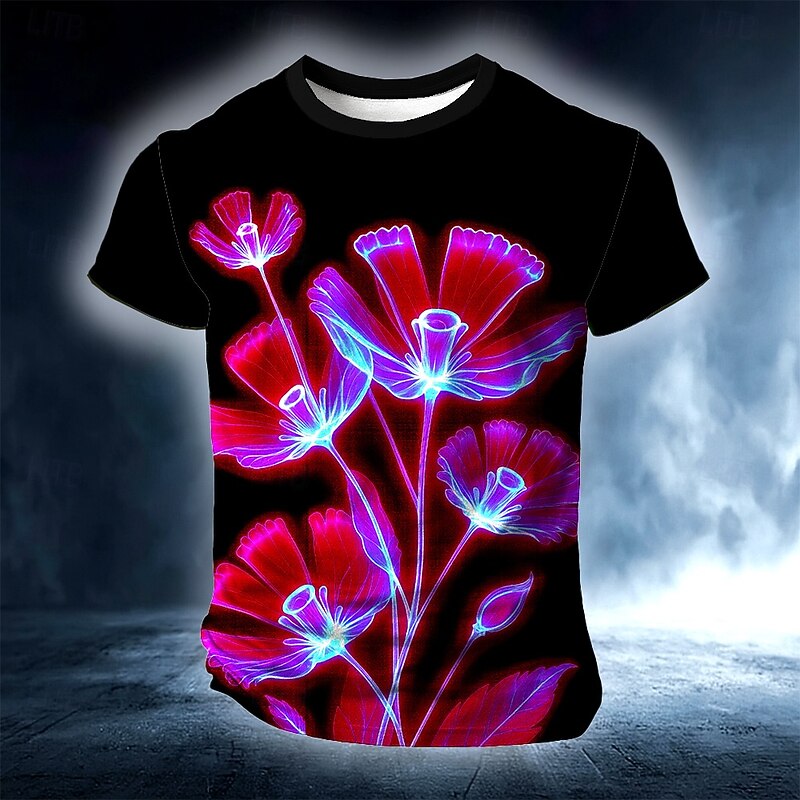 Men's Floral 3D T Shirt Short Sleeve T shirt 3D Print Crew Neck Shirt Fashion Exaggerated Designer Party Street Club Red Blue Green Summer Spring Clothing Apparel S M L XL XXL XXXL3