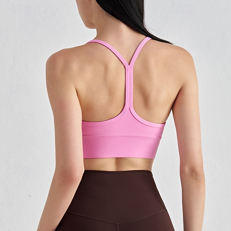 Women's Yoga Bra Racerback Bra Underwear Medium Support Wireless Padded Solid / Plain Color Sport Activewear Light Pink Black Pilates Running Yoga