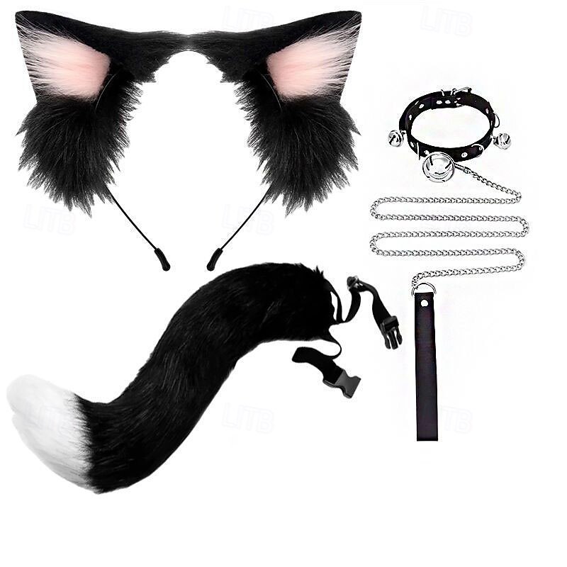 Cosplay Cat Ears Headband and Tail Set – Handmade Cute Cat Girl Accessories, Furry Animal Ears and Tail for Halloween, Party, and Role Play4