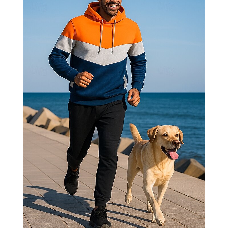 Women's Tracksuit Sweatpants Pullover Sweatshirt Drawstring Pockets Color Block Clothing Suit Fall & Winter White Orange Hiking Workout Athletic Windproof Lightweight Moisture Wicking Long Sleeve