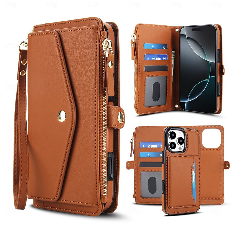 Phone Case For iPhone 17 Pro Max 17 Air 16 15 14 Pro Max Plus 16e 13 Pro Max 13 Mini Wallet Case with Lanyard Support Wireless Charging Card Slot Retro TPU PU Leather2