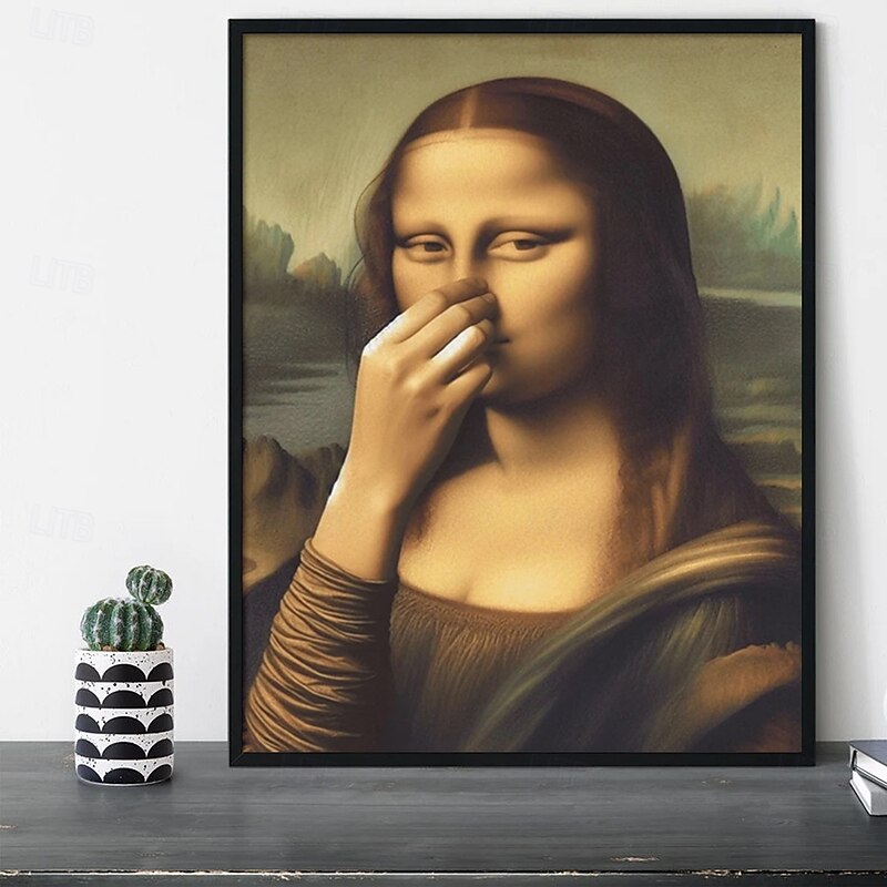 Imitation Mona Lisa Art Decoration  1pc Unframed  2D Flat  Funny Vintage Toilet Humor  Room Decor  Interesting Canvas Wall Decor Decorative Art Canvas Wall Art Poster4