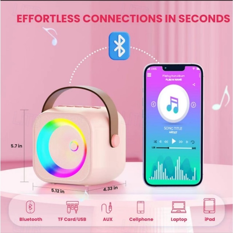 Mini Mic Pro Mini Karaoke Machine for Kids Adults, Portable Bluetooth Speaker with 1/2 Wireless Microphones, Birthday Gifts Toys for Girls3