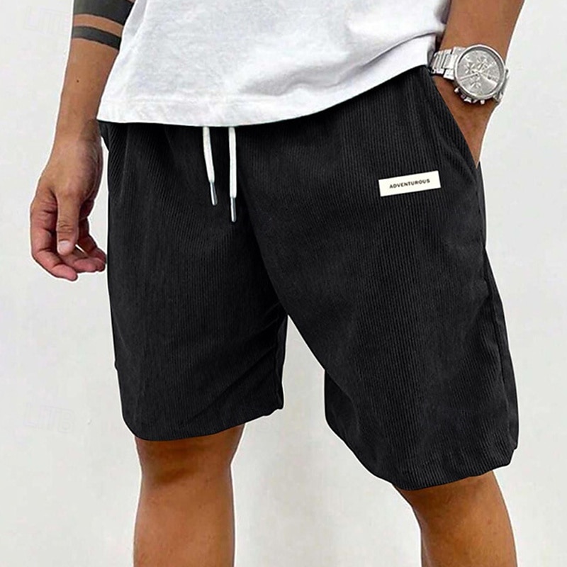 Men's Shorts Summer Shorts Casual Shorts Corduroy Shorts Pocket Elastic Waist Drawstring Plain Comfort Breathable Short Outdoor Vacation Sport Casual Black Light Green4
