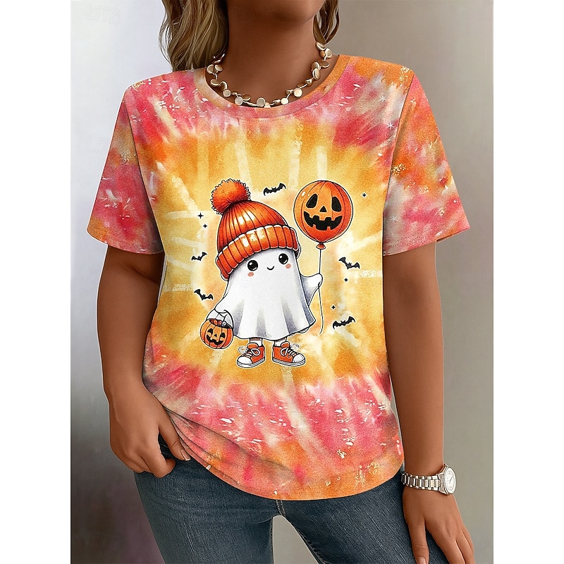 Halloween Women's Plus Size Tops T Shirt Graphic Print Short Sleeve Crew Neck Casual Daily Polyester Fall Yellow Pink4