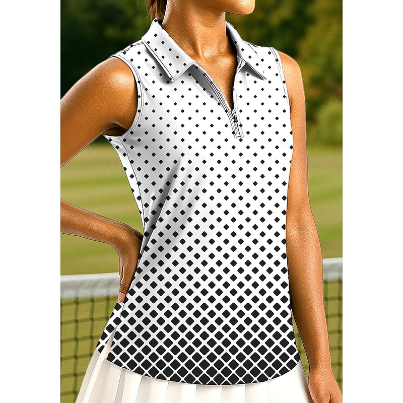 Women's Geometric Gradient Checkered Tops Sport Shirt Golf Polo Shirt Tennis Shirt Sleeveless Zipper UPF50+ UV Resistant High Elasticity Moisture Wicking Breathable Tennis Pickleball Running Turndown3