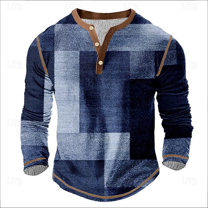 Men's Graphic Abstract Henley Shirt Tee Long Sleeve Vintage Fashion Designer Outdoor Casual Daily Spring &  Fall All Seasons Dark Grey Green Dark Blue Purple Henley Henley T-Shirt