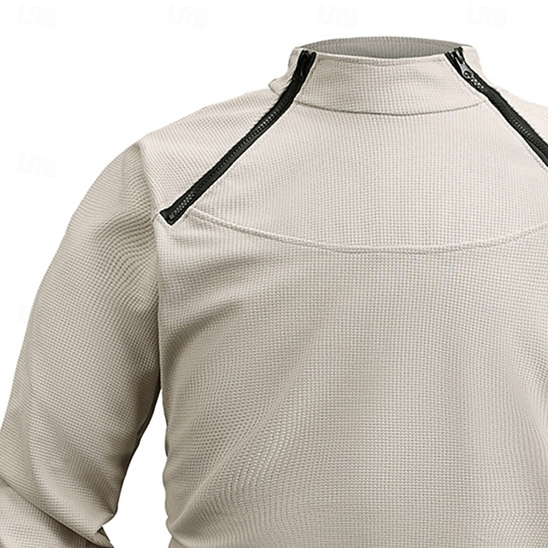 Men's Sweatshirt Zip Sweatshirt Waffle Sweatshirt Pullover Tactical Black Khaki Gray Standing Collar Plain Zipper Pockets Sports & Outdoor Casual Daily Streetwear Military Athletic Spring Fall2