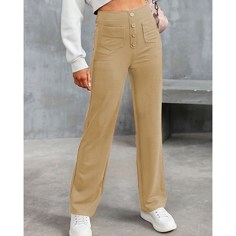 Women's Slacks Straight Streetwear Casual Full Length Natural Plain Pocket Elastic Waist Comfortable Street Holiday Daily Wear Grey Black Army Green Brown Fall Regular Fit2