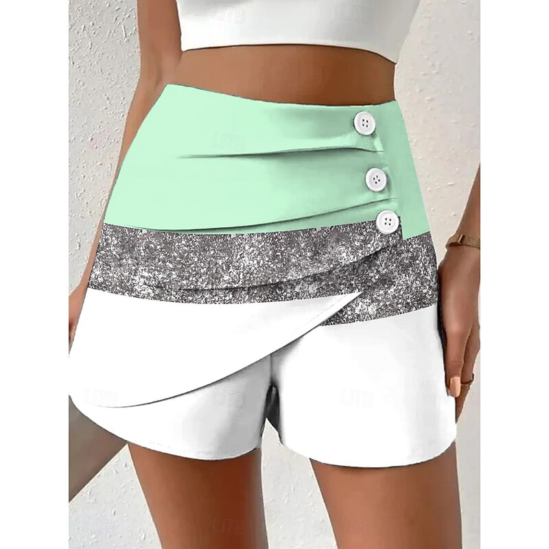 Women's Chinos Shorts Vacation Vintage Ethnic Style Short High Waist Graphic Geometric Color Block Pleated Inelastic Vacation Street Daily Violet Robin's Egg Blue Pink Green Summer Spring Regular Fit4