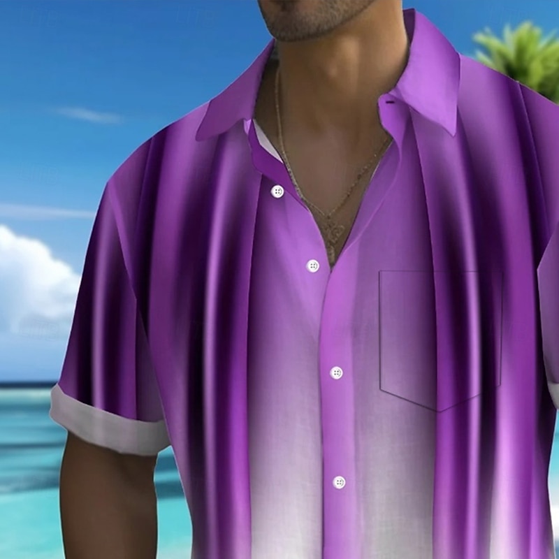 Men's Gradient Color Shirt Summer Shirt Button Up Shirt Short Sleeve Fashion Casual Outdoor Vacation Dailywear Summer Spring Turndown 3D Print Collared Shirts Front One Pocket Purple2