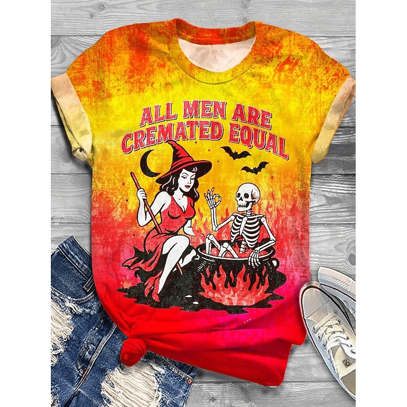 Halloween Women's T shirt Witch Graphic Pumpkin Vintage Stylish Classic Short Sleeve Crew Neck Round Neck Regular Tops Daily Print Black Yellow Red Summer Fall