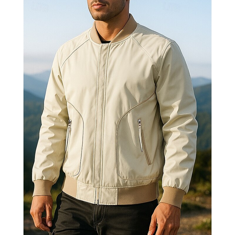 Men's Windbreaker Hiking Jacket Outdoor Waterproof Windproof Lightweight Hiking Outfits Hiking Clothes Spring Autumn / Fall Top Camping / Hiking / Caving Running Solid Color Black Khaki Grey