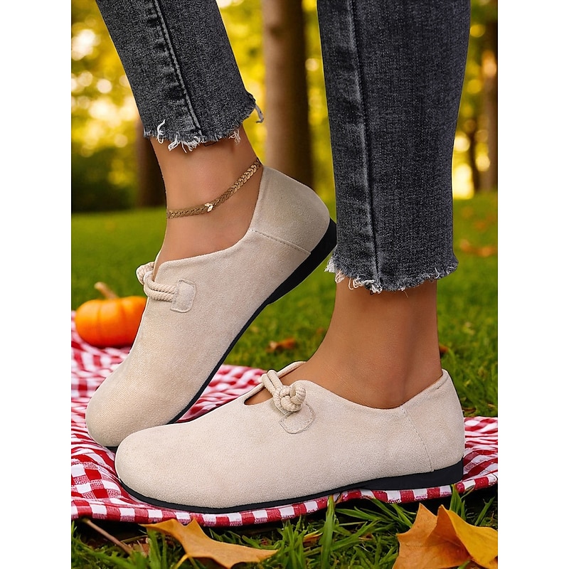 Women's Wide Toe Beige Rope Loafers – Soft Slip-On Vintage Style Shoes for Walking, Errands and Weekend Outfits2