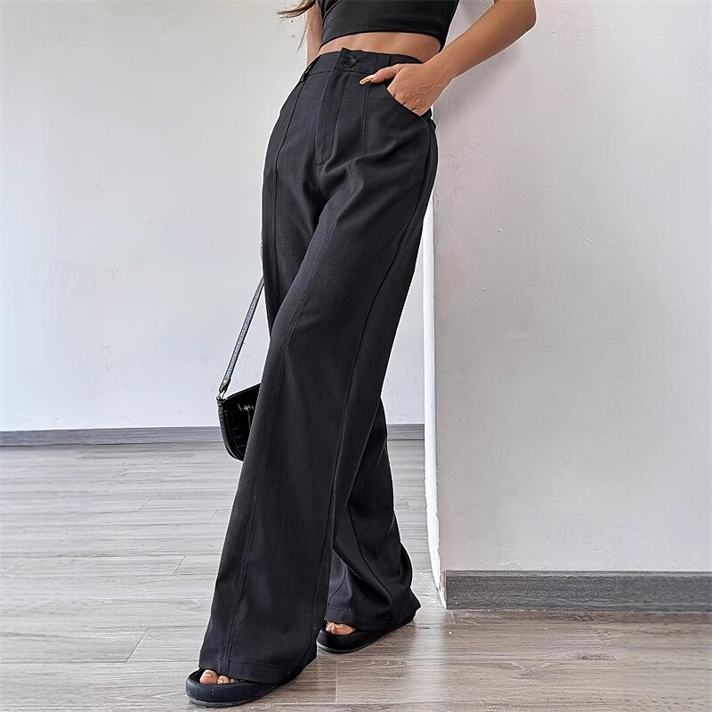 Women's Wide Leg Dress Pants Pants Trousers Fashion Streetwear Full Length High Waist Plain Pocket Breathability Comfortable Street Daily Wear Going out Dark Gray Summer Spring Regular Fit