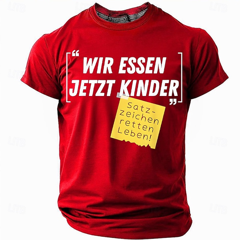 Men's T-Shirt: Punctuation Saves Lives German Grammar Joke Graphic Tee Short Sleeve