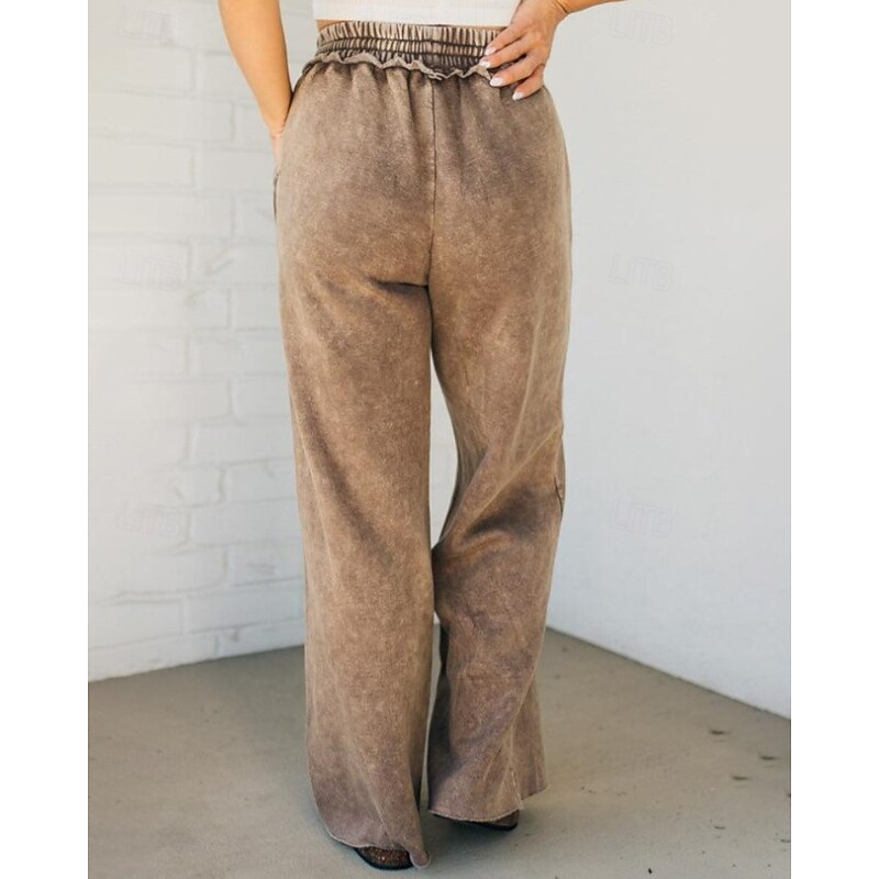 Women's Wide Leg Slacks Streetwear Casual Full Length Natural Plain Pocket Elastic Drawstring Design Soft Holiday Daily Wear Weekend Apricot Black Green Khaki Fall Regular Fit3