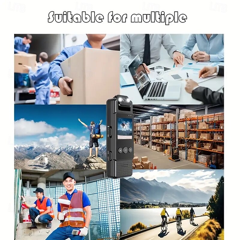 Wearable 1080P Full HD Action Camera - Portable Video Recorder Equipped with 1200mAh Lithium Polymer Battery USB Dual Charging Clip Design One Click Audio and Video Recording Night Vision Functio3